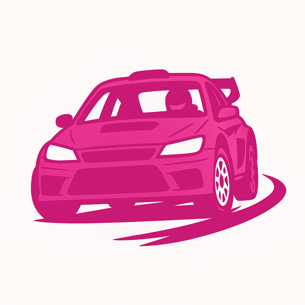 Digital illustration of a hot pink rally car