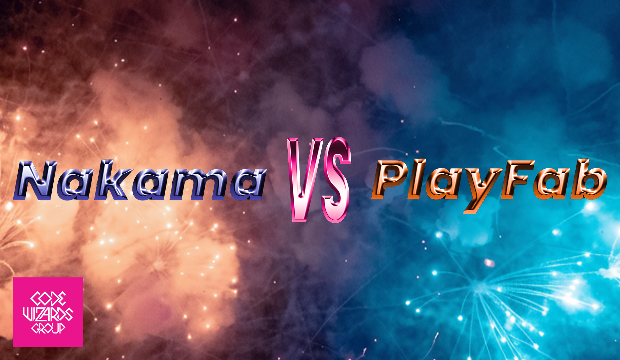 Orange and blue fireworks behind Nakama vs PlayFab